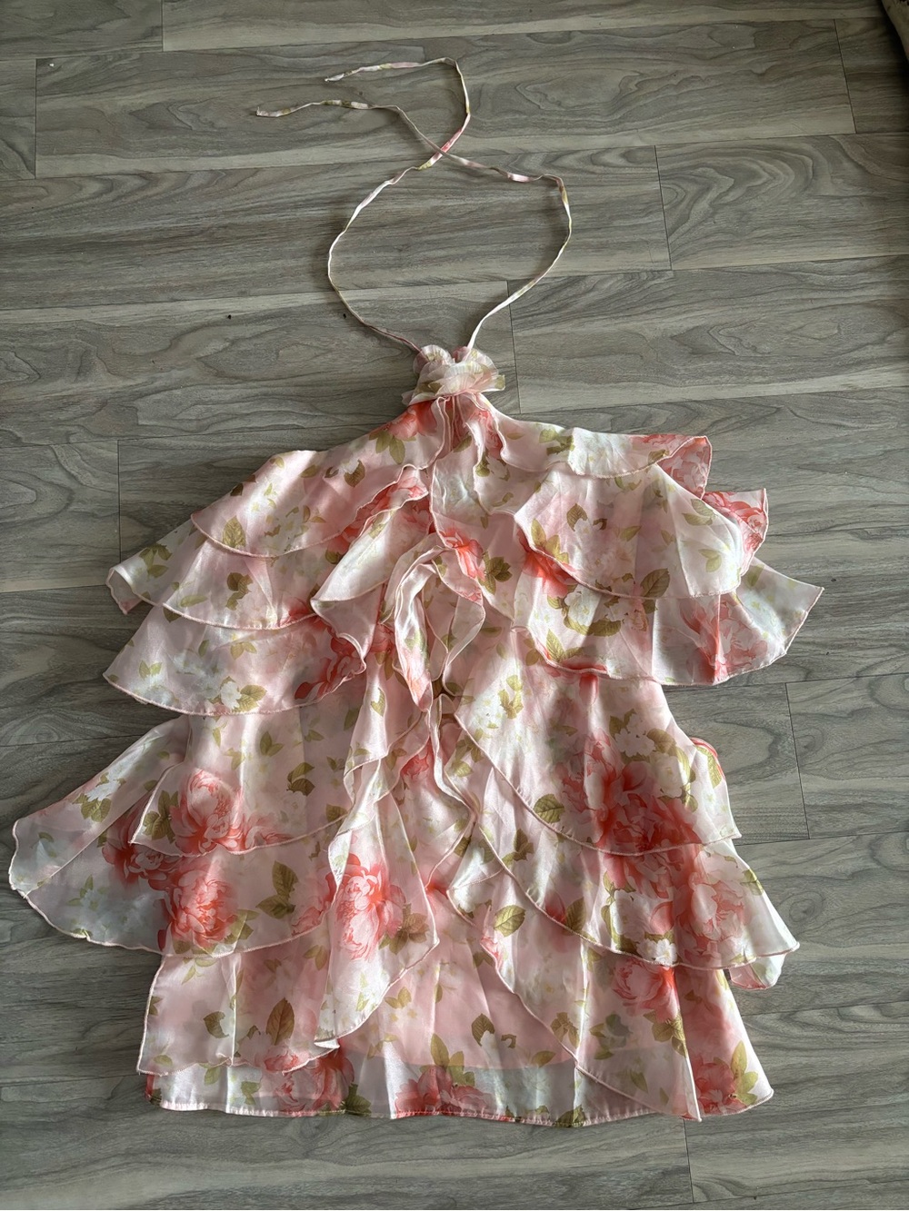 Floral Pink Halter Ruffle Mini Dress